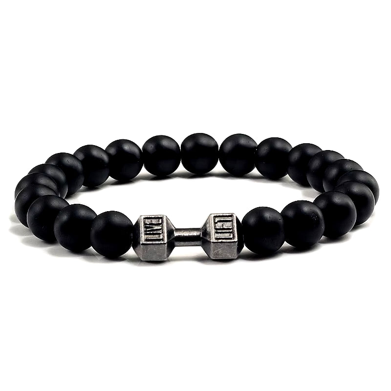 Gym Dumbbells Beads Bracelet Natural Stone Barbell Energy Weights Bracelets for Women Men Couple Pulsera Wristband Jewelry Gift