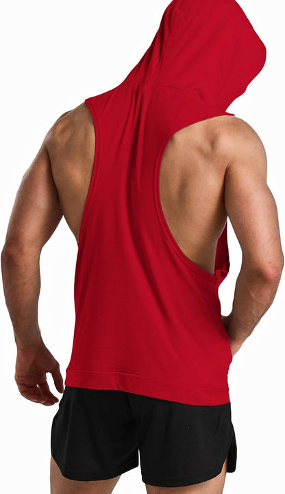 Men'S 2 Pack Workout Muscle Printed Tank Tops Gym Fitness Sleeveless Hoodie Black & Red S